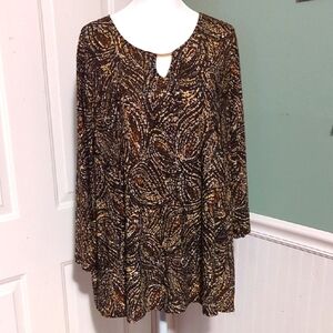 Emily Daniels 2X Shimmer Top Elegant Dress Up/Down Gold Accents Shirt Blouse
